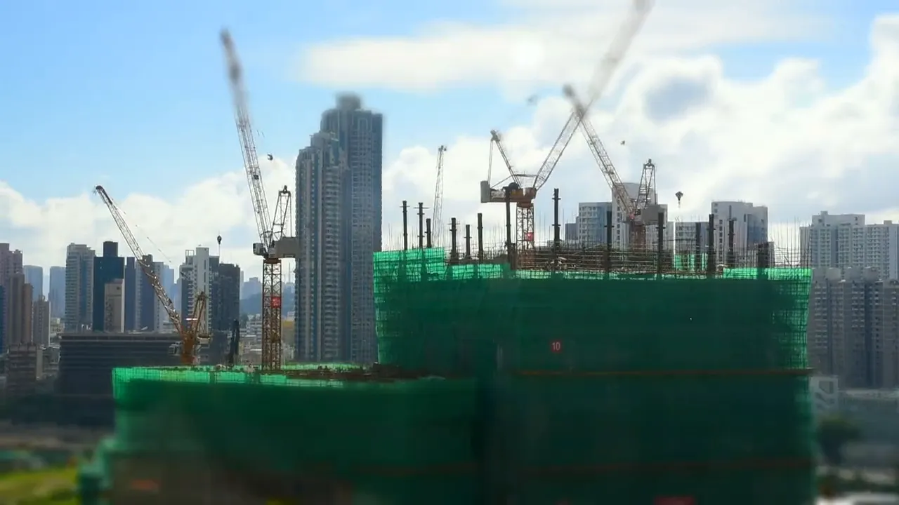 High-rise towers under construction with tower cranes